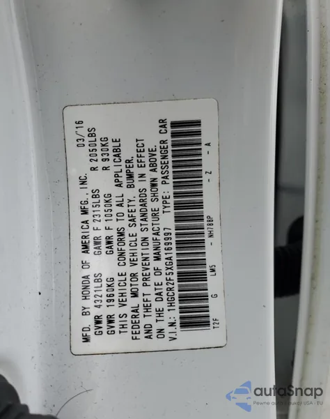 2016 Honda Accord Sport z USA, uszkodzony, nr VIN 1HGCR2F5XGA169997